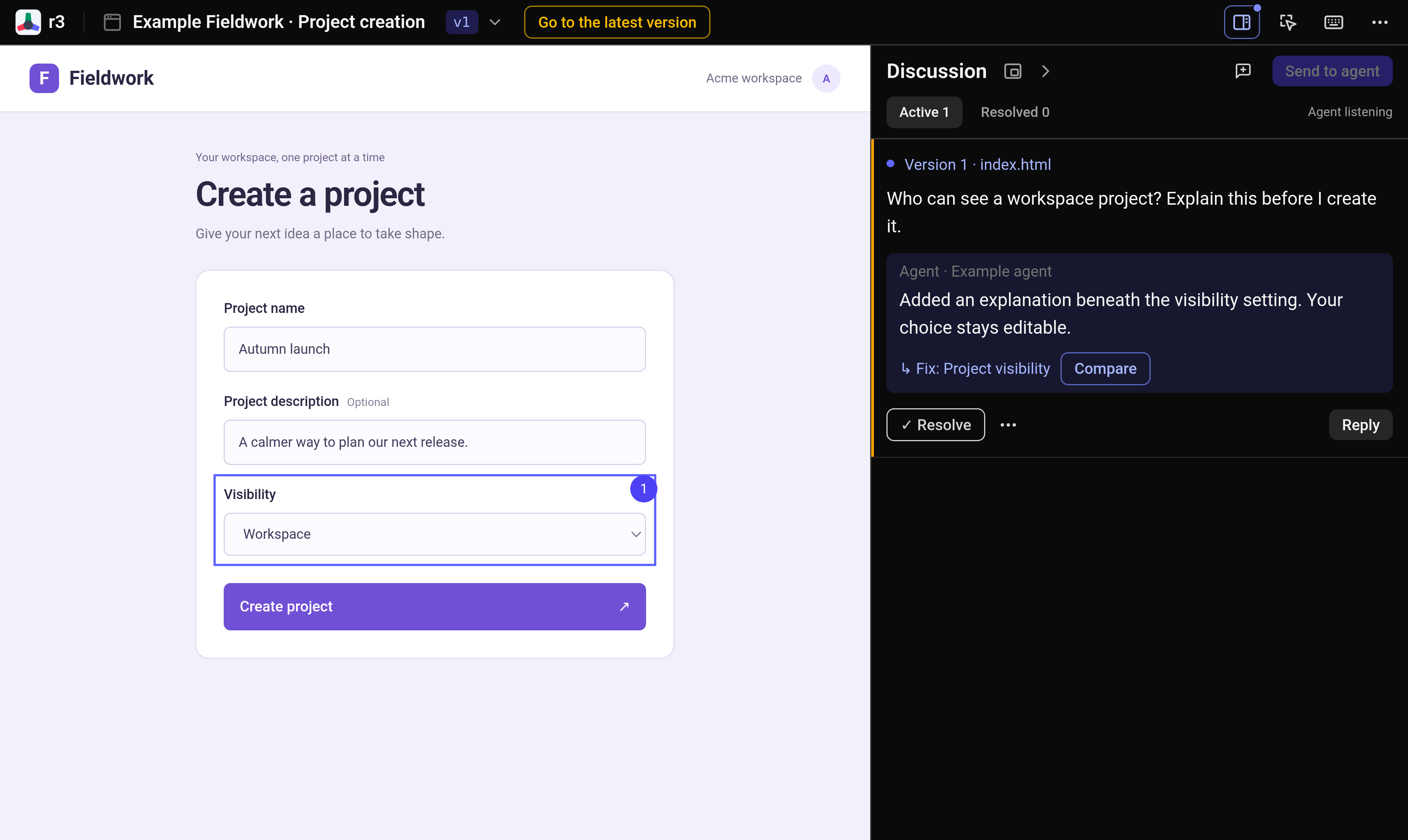 Ask who can see a workspace project, right on the control.