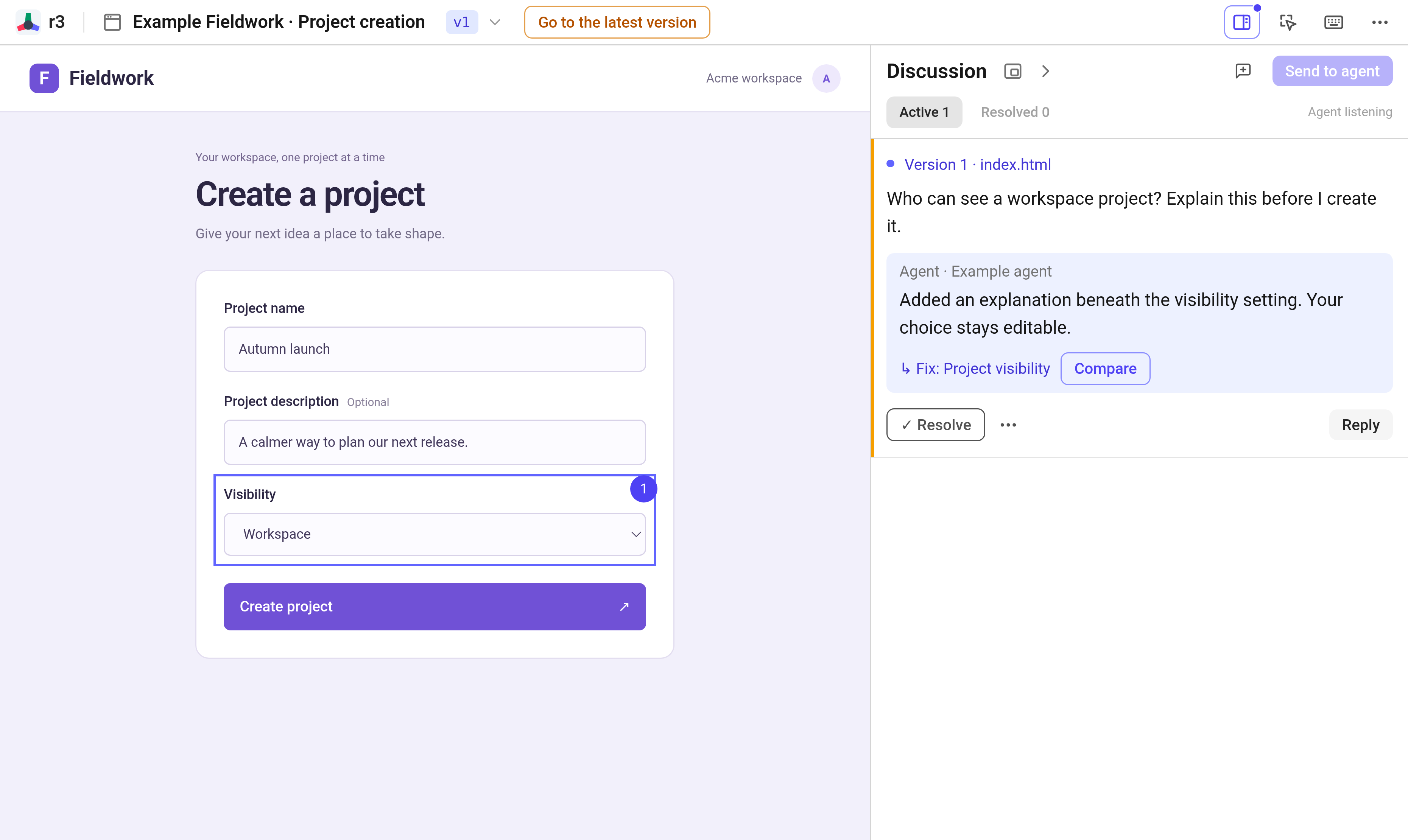 Ask who can see a workspace project, right on the control.