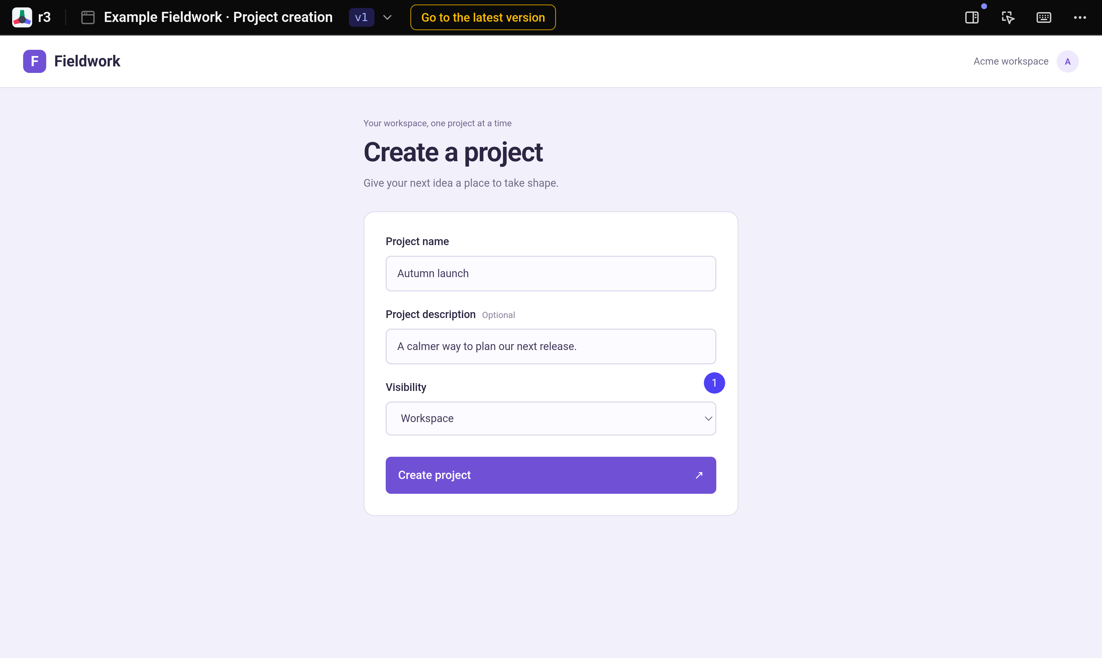Try a project-creation form before polishing it.