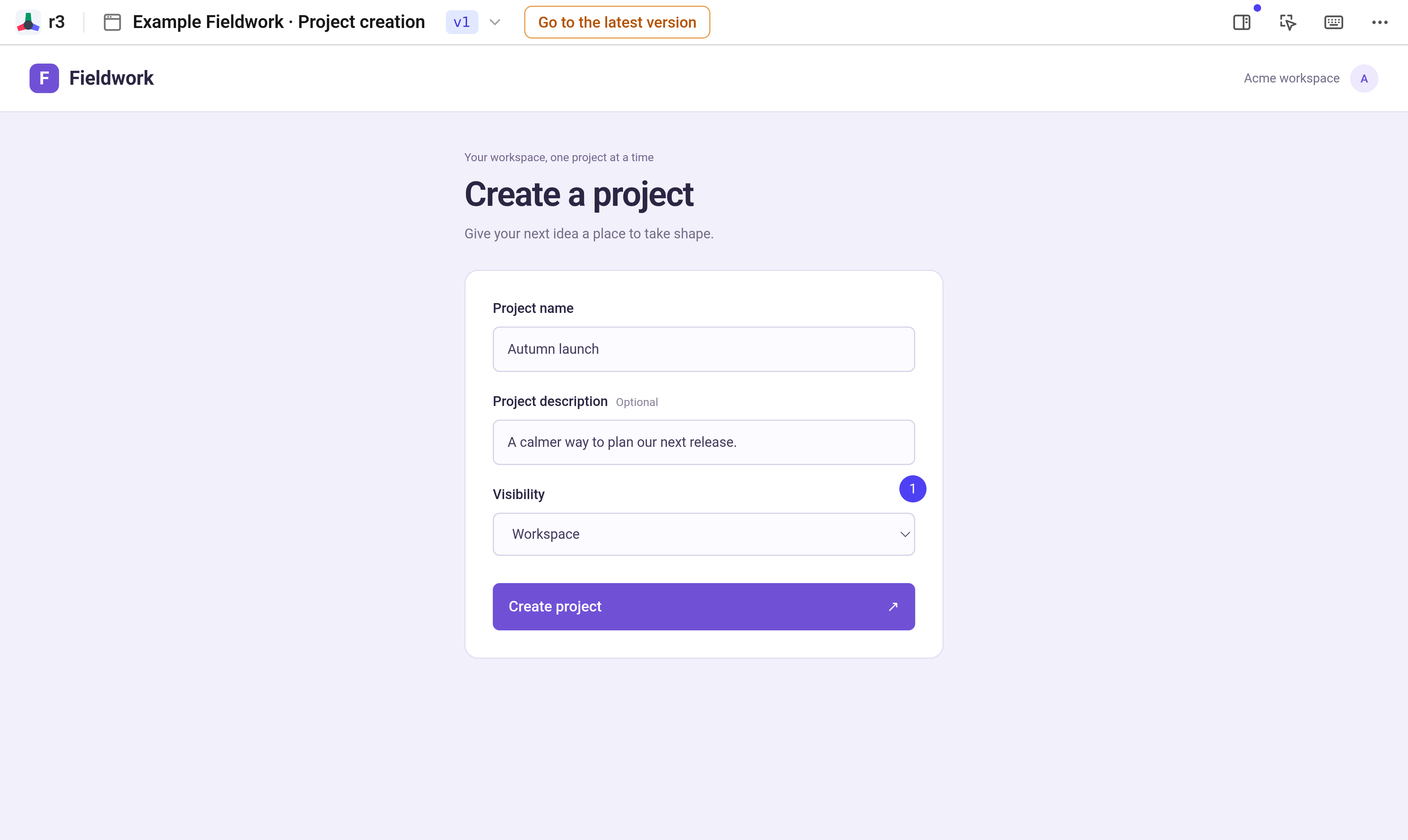 Try a project-creation form before polishing it.